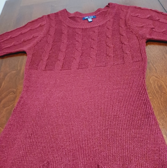 Burgundy Cable Knit Sweater Dress with Pockets - Picture 1 of 5